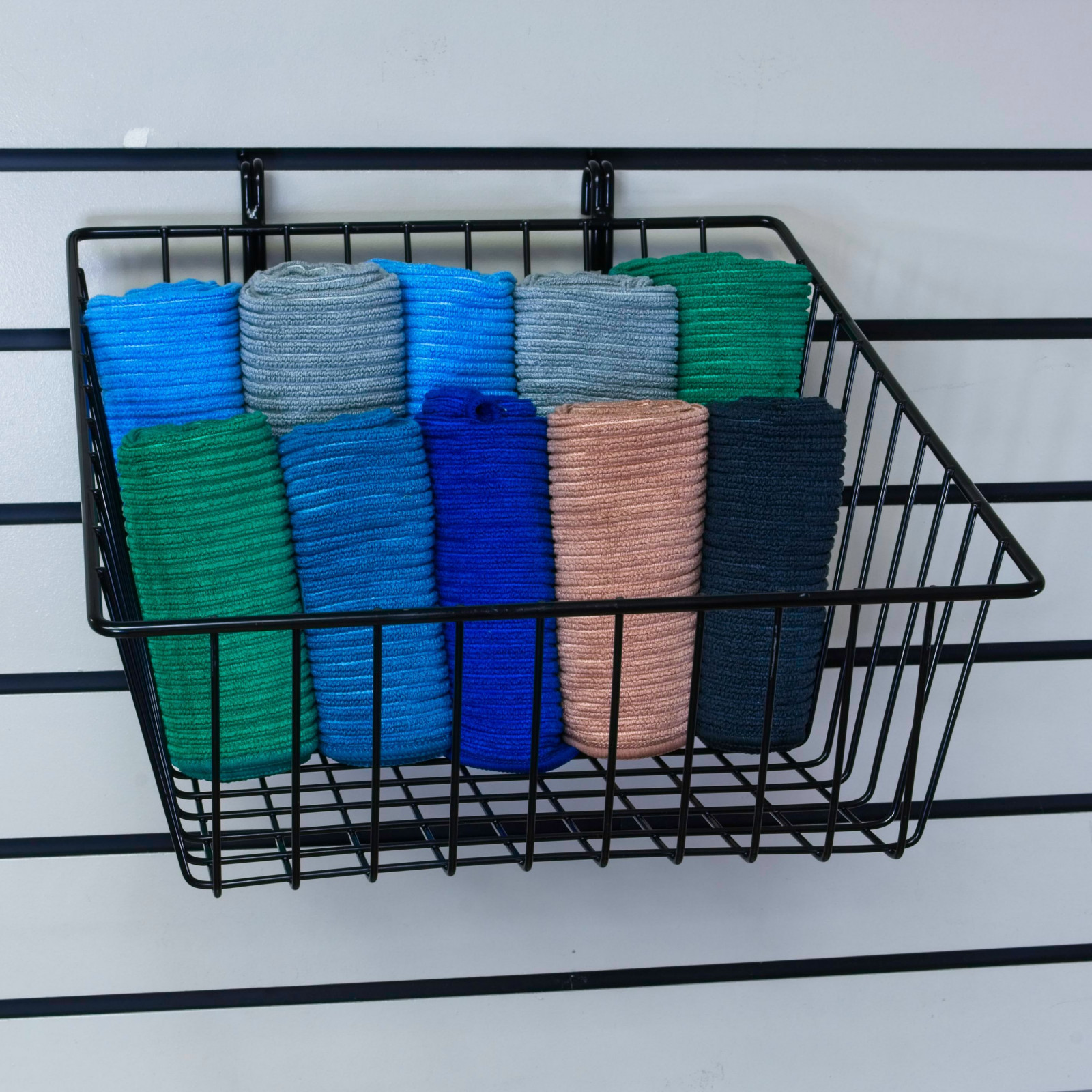 Uiifan Slatwall Baskets With Hooks - 2 Pack Metal Storage Baskets For Slatwall Panels