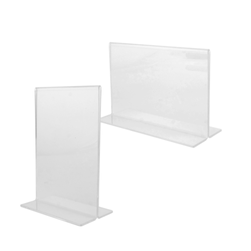 t-stand acrylic sign holders in horizontal and vertical