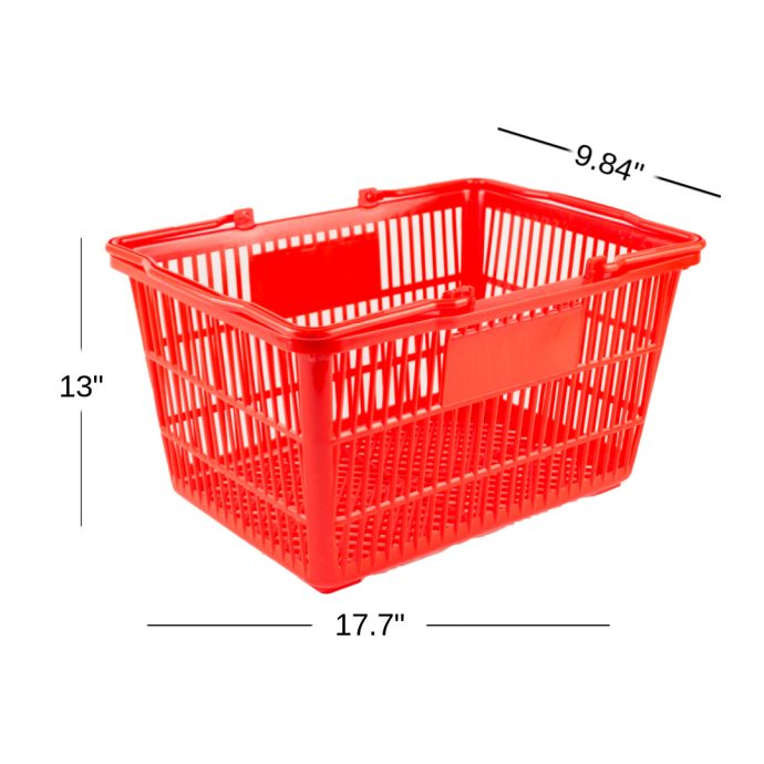 Red Plastic Handle Shopping Basket with dimensions