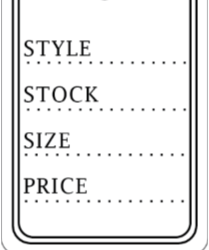 White style tagging label for stock size and price