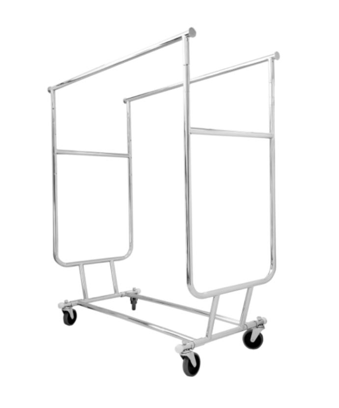 Double Collapsible Salesman's Garment Rack, Adjustable Height At 55", 60", & 65" in Chrome