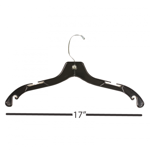 black 17 inch wire hook shirt hanger with dimensions