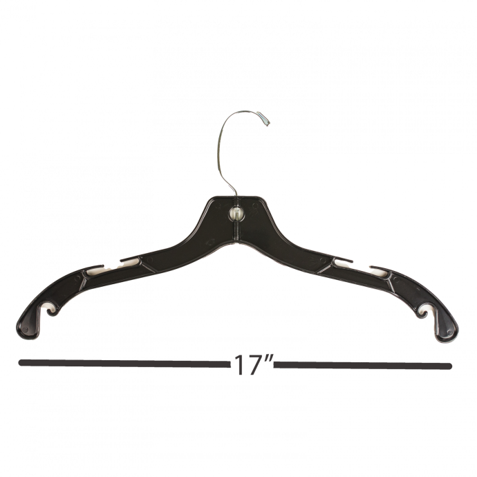 black 17 inch wire hook shirt hanger with dimensions