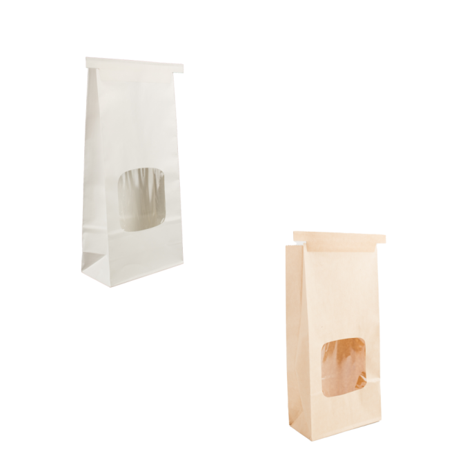 1 pound coffee bags with window in kraft and white